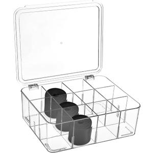 Varku Tie Organizer Box, 12-Cell Clear Tie Rack Organizer, Stackable Tie Display Rack, Drawer Closet Storage Bin with Lid, Storage Box for Ties (12 Grids)