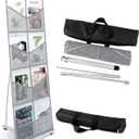 Outus Mesh Literature Brochure Holder with 8 Pocket Portable Magazine Display Roll Up Magazine Rack Lightweight Floor Standing Catalog Office Brochure Display Stand for Business Trade Shows