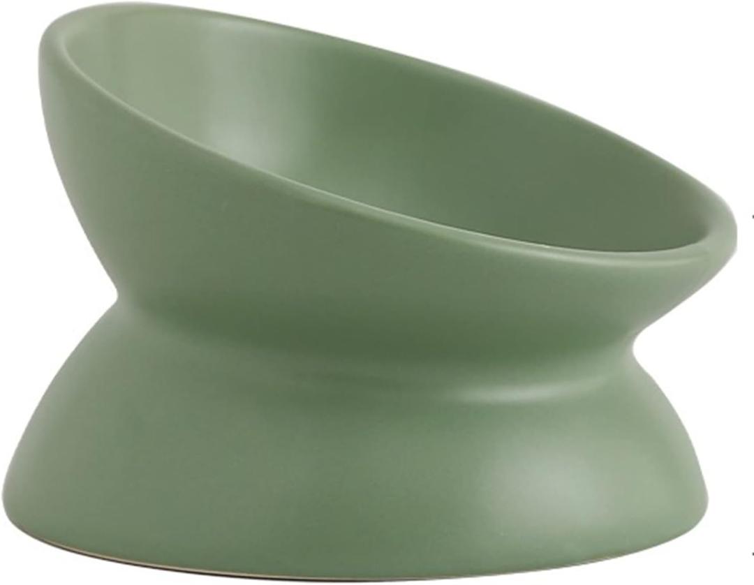 Ceramic Raised Cat Bowl, Cat Food Bowls Elevated Tilted, Ceramic Pet Bowl Whisker Friendly, Anti Vomit & Reduce Neck Burden for Food and Water (Green)