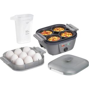 Hamilton Beach 6-in-1 Electric Egg Cooker for Hard Boiled Eggs, Sous Vide Style Egg Bite Maker and Poacher, 5.25 Non-Stick Skillet for Omelets, Scrambling & Frying, Grey (25510)