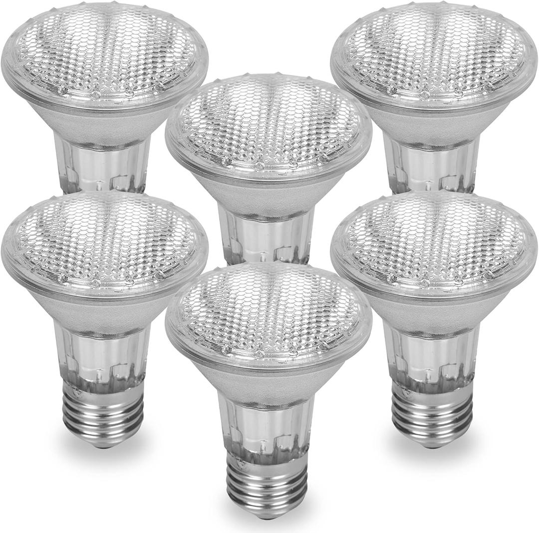 PAR20 50PAR20/FL DIMMABLE 6 Pack 130V 40W Halogen Spot Light Bulb 50 Watts 130 Volt Screw Base Flood Lamp PAR20 Replacement Rich Color High CRI Ceiling Bathroom Kitchen Can Recessed Lighting E26 120V