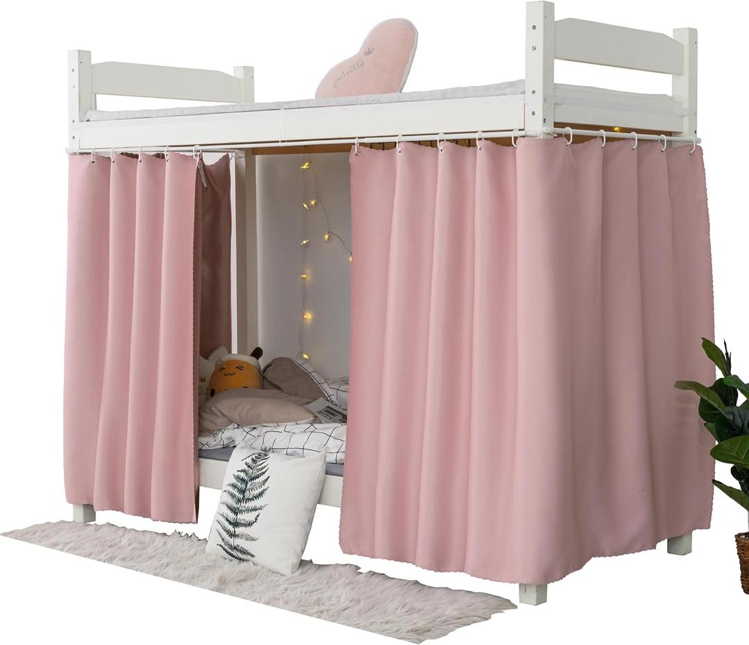 Thickened Breathable Blackout Bunk Bed Curtains for Twin Bottom Home Dorm, Pink, 2 Panels