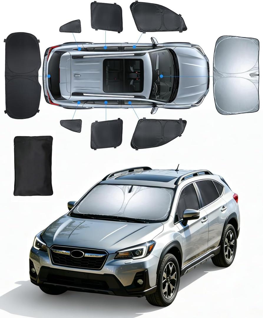 Sun Shades for Subaru CrossTrek 2018-2023 Windshield Sunshade Accessories Full Window Shades for CrossTrek Front Rear Side Window Covers with Inserts Sun Visor Blocker Privacy Car Keep Car Cool 8 PCS