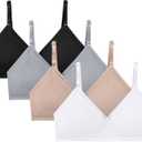 MIK-QUE Girls Seamless Training Bras Adjustable Straps Sports Bras, Medium, White + Black + Skin Tone+grey
