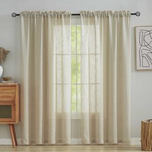 Home Brilliant Sheer Linen Curtains Voile Window Treatment for Living Room Bedroom Drape, 2 Panels, 54" x 84 inch Length, Beige