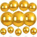 2 x Gold Round Balloons, 12Pcs Metallic Gold Foil for Graduation Prom Wedding, 22" x3, 18" x2, 15" x2, 10" x5