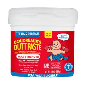 Boudreauxs Butt Paste Max Strength Diaper Rash Cream for Baby, Ointment With Zinc Oxide, 14 oz Flip-Top Jar