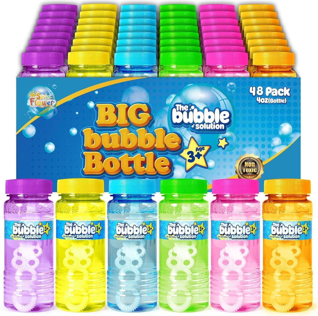 48 Pcs Bubble Bottles with Wand,Bubbles Party Favors for Kids,Summer Toys, Blow Bubbles Solution Novelty Toy, Party Favors, Birthday Party Supplies, Outdoor & Indoor Activity,4oz,6 Colors