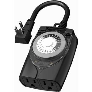 HBN Outlet Timer, 24 Hour Mechanical Outdoor Timer for Pool Pump, Plug in Timer Waterproof, 2 Grounded Timer Outlets for String Lights and Holiday Decorations, 15A 1/2HP