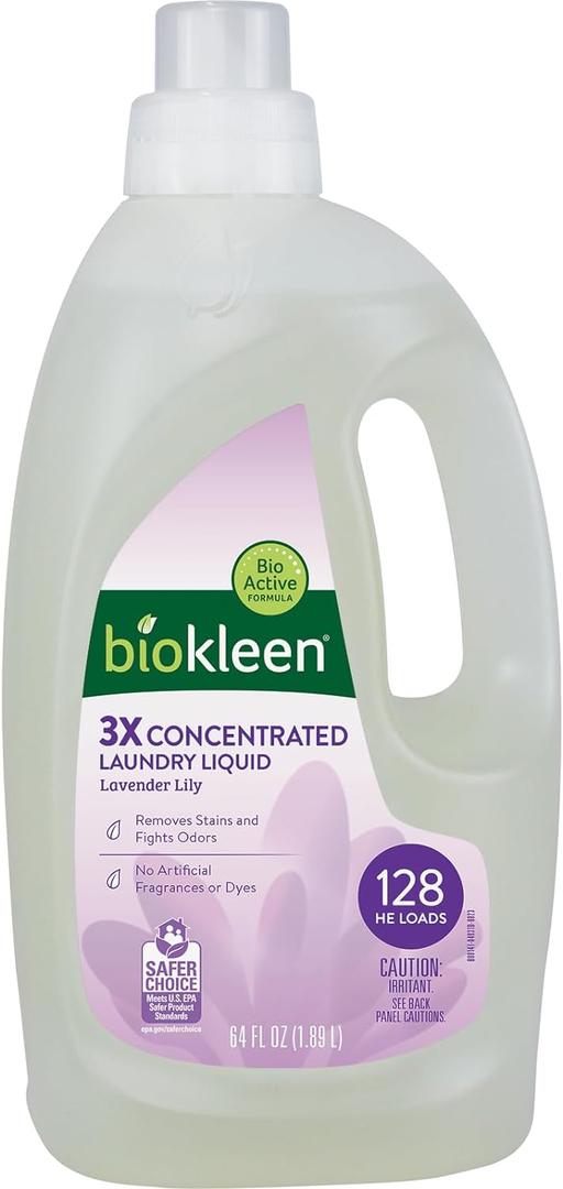 Biokleen Natural Laundry Detergent - 128 HE Loads - Liquid, Concentrated, Eco-Friendly, Non-Toxic, Plant-Based, No Artificial Fragrance or Preservatives, 64 Fl Oz