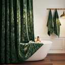 TAMGHO Extra Long Shower Curtain 84 inch Height, Crushed Velvet XL Shower Curtain Set with 12 Gold Hooks, Waterproof Thick Fabric, Machine Washable, 72W x 84H, Dark Green