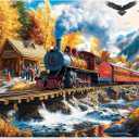 Puzzles for Adults 500 Pieces, Train Puzzle for Adults, Fun Fall Landscape Jigsaw Puzzles Seniors, 500 Pieces Recycled Cardboard Puzzle, Challenging Family Game, 20.5 x 15 in