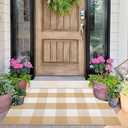 Front Door Mat Outdoor 24''x35''Khaki and White Washable Entryway Rugs Cotton Farmhouse Layered Doormat for Hello/Welcome Entryway,Porch,Bedroom,Bathroom