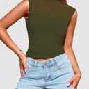 PRETTYGARDEN Women's Summer Sheer Mesh Tank Tops 2025 Trendy Casual Sleeveless Mock Neck Ruched Slim Fitted Going Out Shirts (X-Large, Army Green)