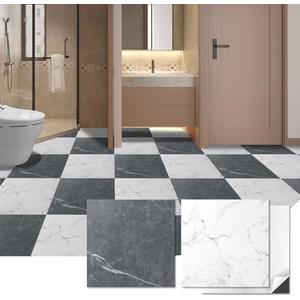 Art3d Peel and Stick Vinyl Floor Tiles 30-Pack 12 x 12 inch, Self Adhesive Waterproof Flooring Planks for Kitchen, Dining Room, Bedrooms, Cover 30 Sq. Ft, Black & White Marble (15 Tiles per Color)