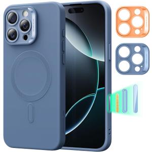 ESR for iPhone16 Pro Max Case with MagSafe, Supports Magnetic Charging, Smooth & Slim Silicone Case, Shockproof, Full Screen and Camera Protection, Soft Microfiber Lining,Light Blue