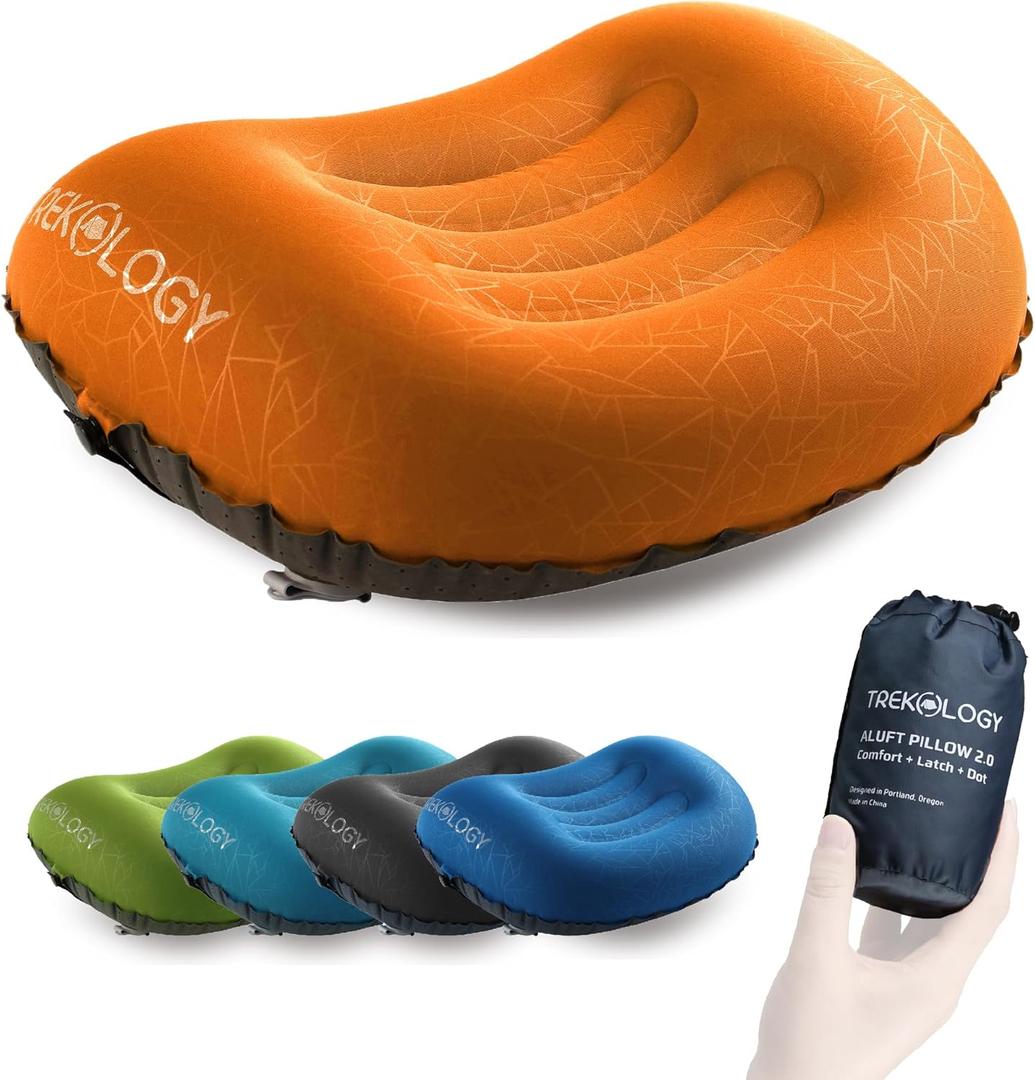 TREKOLOGY Ultralight Inflatable Camping Travel Pillow - ALUFT 2.0 Compressible, Compact, Comfortable, Ergonomic Inflating Pillows for Neck & Lumbar Support While Camp, Hiking, Backpacking (Orange) TREKOLOGY Ultralight Inflatable Camping Travel Pillow - ALUFT 2.0 Compressible, Compact, Comfortable, Ergonomic Inflating Pillows for Neck & Lumbar Support While Camp, Hiking, Backpacking (Orange)