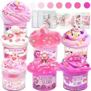 7 Pack Pink Slime Kits, Butter Slime,Cloud Slime kit for Girls Ages 8-12,Crunchy Slime Kit,Non Sticky,Super Soft Sludge Toy,Birthday Gifts for Kids,Party Favors for Girls and Boys