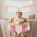 Baby First Birthday Party Decorations First Highchair Banner For Baby Boys Blue High Chair Banner Crown Cake Topper Baby Photo Banner 1st Birthday Photo Backdrop (1/2 Pink)