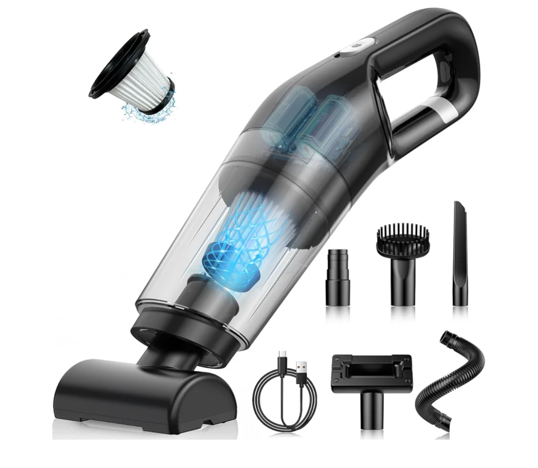 Handheld Vacuum Cordless, 26,000 Pa High Power Suction, Portable Rechargeable Car Vacuum Cleaner for Home, Office, Pet Hair, Car Detailing, Black