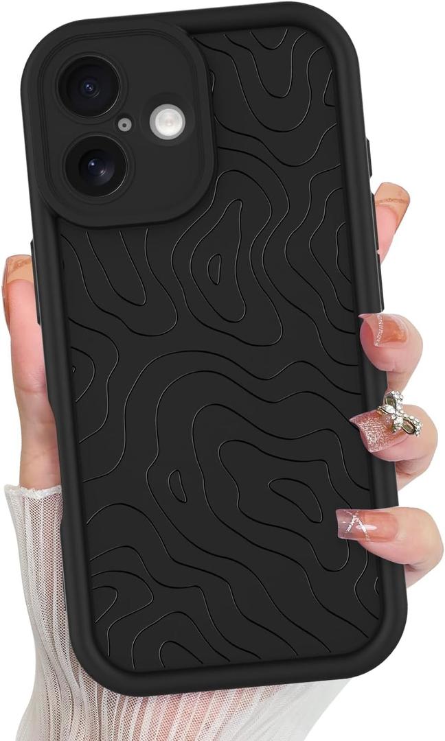 MZELQ for iPhone 17 Case 2025 Case, Silicone Wave Ripple Cute Pattern, Camera Protection Soft Slim Shockproof for Girls Women -Black