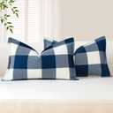 4 x OTOSTAR Pack of 2 Gingham Buffalo Check Plaid Decorative Throw Pillow Covers Linen Christmas Tartan Lumbar Pillow Covers with Stitched Edge Farmhouse Pillow Cases for Sofa Bed 18x18 Inches, Blue
