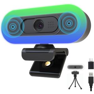 2K Webcam for PC, Plug and Play USB C Webcam with Dual Microphones,Ring Light,Fill RGB Light & Cover,Autofocus,65FOV,1080P@60FPS, PC Web Camera for Desktop Computer Laptop Mac Zoom Streaming