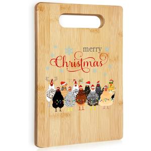 Chicken Merry Christmas Cutting Chopping Board for Kitchen, Christmas Chicken Kitchen Decor, Winter Xmas Rooster Boo Bamboo Cutting Boards for Friends Family Party Hostess
