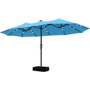ABCCANOPY 15ft Umbrella Outdoor Patio Solar Lights with Base, Outdoor Double-Sided Rectangle Umbrella for Poolside, Lawn, Backyard (Turquoise)