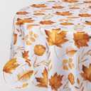 Romanstile Fall Round Tablecloth 70 Inch,Thanksgiving Autumn Harvest Orange Maple Leaf Table Cloths, Stain Resistant Farmhouse Table Cover for Thanksgiving Holiday Dinner Party