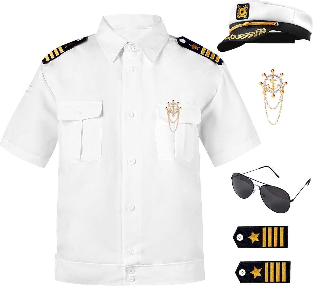 Spooktacular Creations 5 PCs Halloween Captain Costume Men, Sailor Costume Men, Sailor Uniform for Halloween Party Cosplay (White, L)