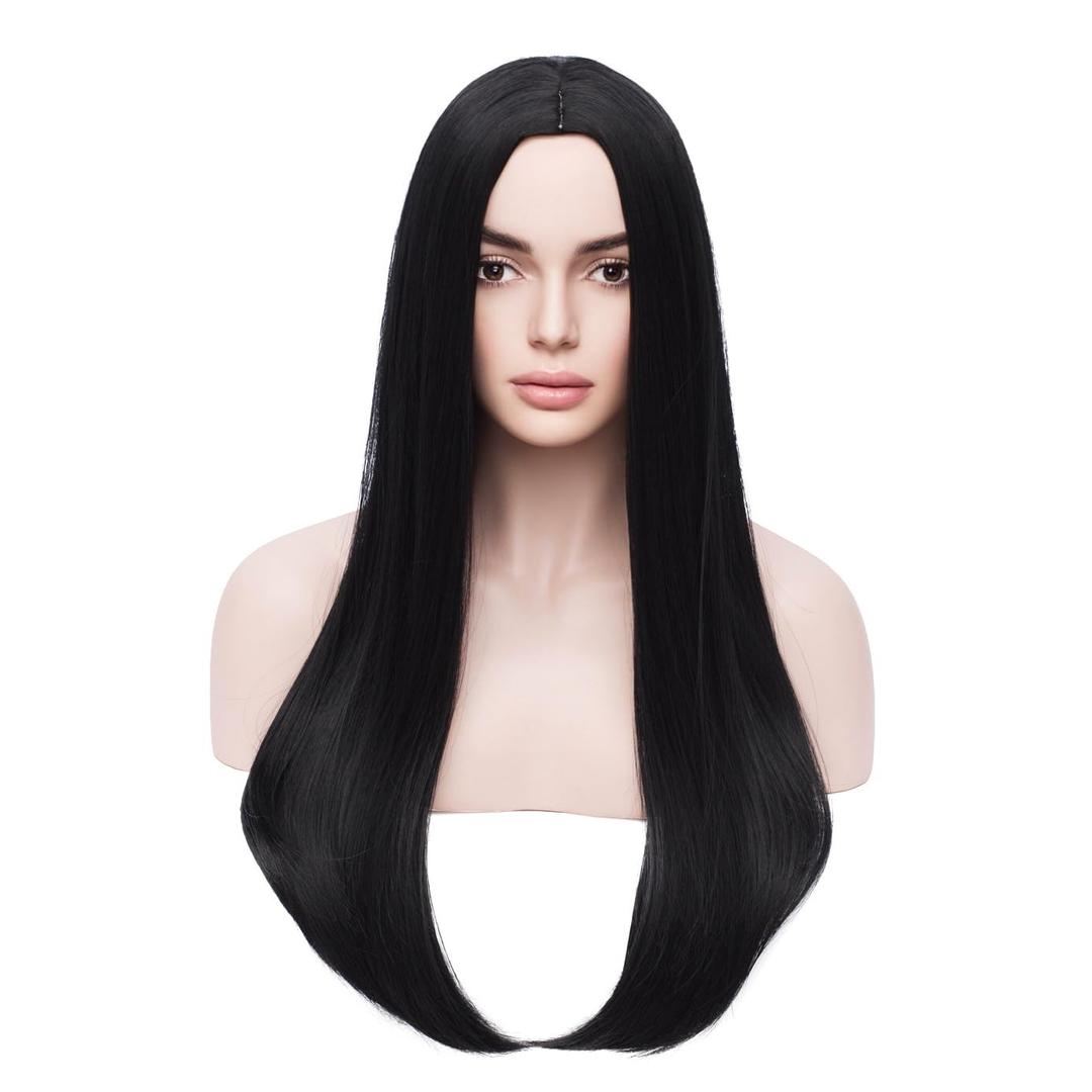 BERON Long Straight Black Wig Women Girls Costume Wig for Halloween Cosplay Party Daily Use Wig Cap Included (Black) (one size)