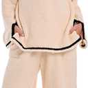 Womens Fleece 2 Piece Pajamas Fuzzy Long Sleeve Crewneck Wide Leg Winter Sherpa Lounge Sets For Women (XL)