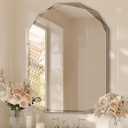 Wall Mounted Bathroom Vanity Mirror, 30"x40" Single Beveled Edge Frameless Arched Mirror, Large Bathroom Mirror, Arched Top Mirror for Over Sink Wall, Living Room, Entryway, Vanity (Nature)