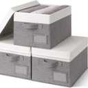 GRANNY SAYS Storage Bins with Lids, Collapsibe Clothes Organizers and Storage, Storage Baskets for Shelves, Decorative Storage Boxes with Lids, 3-Pack, Gray&Ivory