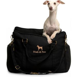 Noah & Paw Dog Car Seat Carrier, Small Dog Car Seat for Small Medium Pets with Harness Clip, 4X Safety Feature, Booster Travel Bed, Waterproof Washable, Orthopedic Foam Filling, Canvas Collection