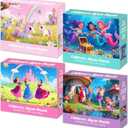 100 Piece Puzzles for Kids Ages 4-6 6-8 8-10, Unicorn Mermaid Fairy Princess Jigsaw Puzzles 100 Pieces Kids Puzzles Ages 3-5 4-6 5-8, Educational Learning Toys Gifts for Girls Boys 4-Pack 15"x10"