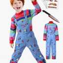 Halloween Chucky Costume for Kids Jumpsuit Long Sleeve Rainbow Shirt, Size M