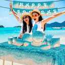 Beach Party Supplies, 142Pcs Ocean Waves Birthday Party Supplies Tableware Set Summer Pool Party Decorations Plates,Cups,Napkins,Banner,Tablecloth for Hawaiian Party Birthday Decorations