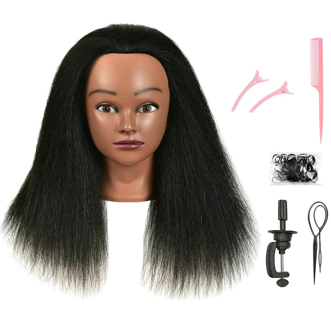 FUTAI African American Mannequin Head 100% Real Human Hair Manikin Doll Style Head for Practice Braiding Styling Cosmetology Training with Stand