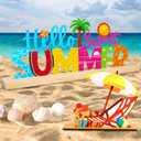 2 x Simplepolymer Hello Sweet Summer Metal Sign Rustic Home Office Decoration with Wooden Base for Table Shelf Tiered Tray Fireplace Mantel Decor