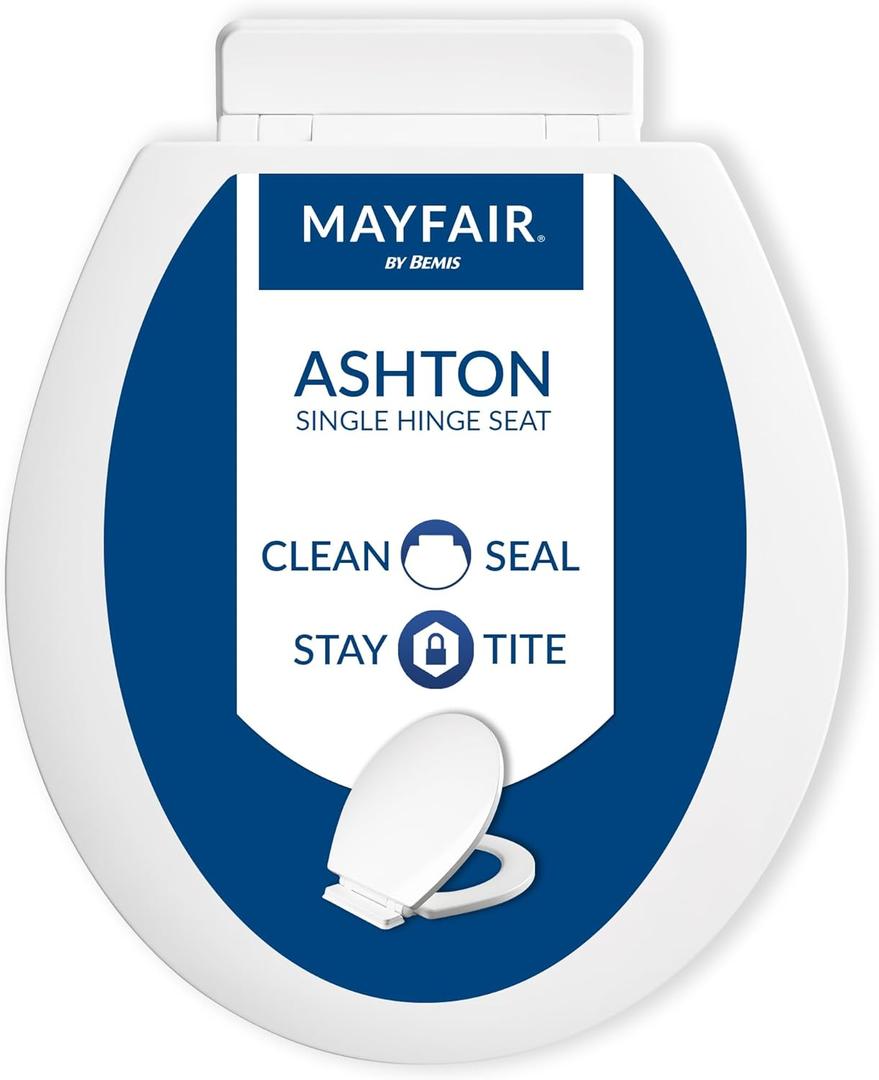 Mayfair Ashton Easy to Clean Single Hinge Toilet Seat, Modern Slow Close Wood Toilet Seat, Made in USA, Round, White