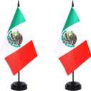 WXTWK 2 Pack Mexico Flag Mexico Deluxe Desk Flag Set - Mini Small Mexican Table Office Flags with Black 12" Solid Pole Stand Base Classroom Meeting Desktop Decorations