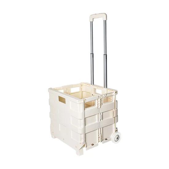 Folding Utility Cart Portable Crate Handcart with Lid and 360°Rotate Wheel Telescoping Handle Collapsible for Grocery Office Travel Teacher Moving Storage (Gray,Medium,Two Wheels)