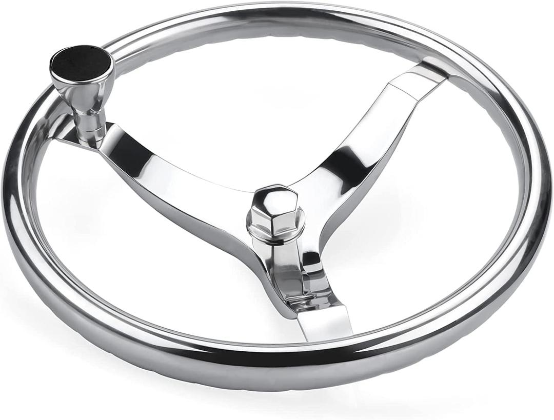 13.5 Inch Boat Steering Wheel with 3/4 Tapered Shaft, Anti-Slip Knurling Steering Wheel with Turning Knob 1/2"-20 Nut for Teleflex Manual Cable Type Steering Helm