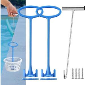 Dreyoo Pool Skimmer Basket Handle, Universal Skimmer Basket Hook Tool with Handle for Inground Above Pool Debris Removal, Keeps Hands Clean and Safe(2 Pieces)