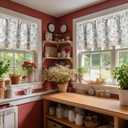 jinchan Linen Valance Kitchen Curtain for Windows Double Layer 16 Inch for Living Room Bedroom Window Treatment Light Filtering Vintage Rustic Farmhouse Cottagecore Rod Pocket 1 Panel Blue on Beige