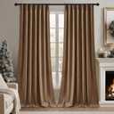 RYB HOME Brown Velvet Blackout Curtains 108 inches Long, Silky Soft Thermal Insulated Back Tab Fall & Halloween Curtains for Living Dining Room, 52" W x L108 L, 2 Panels Set