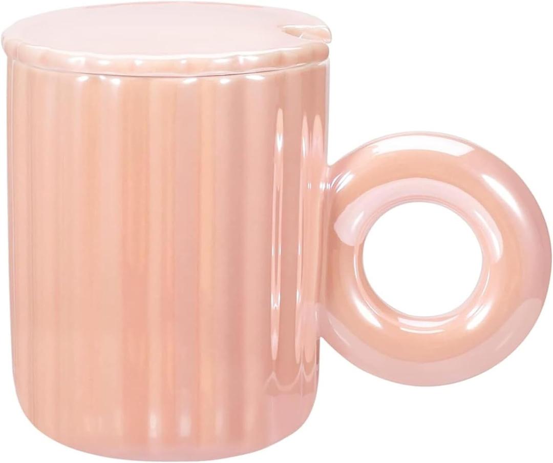 Ceramic Coffee Mug Cute Creative Pearlescent Vertical Stripe Mug Design for Office and Home for Latte Tea Milk(Pink)