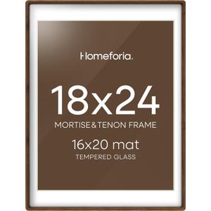 Homeforia 18x24 Mortise&Tenon Walnut Poster Frame, 16x20 Mat, Glass